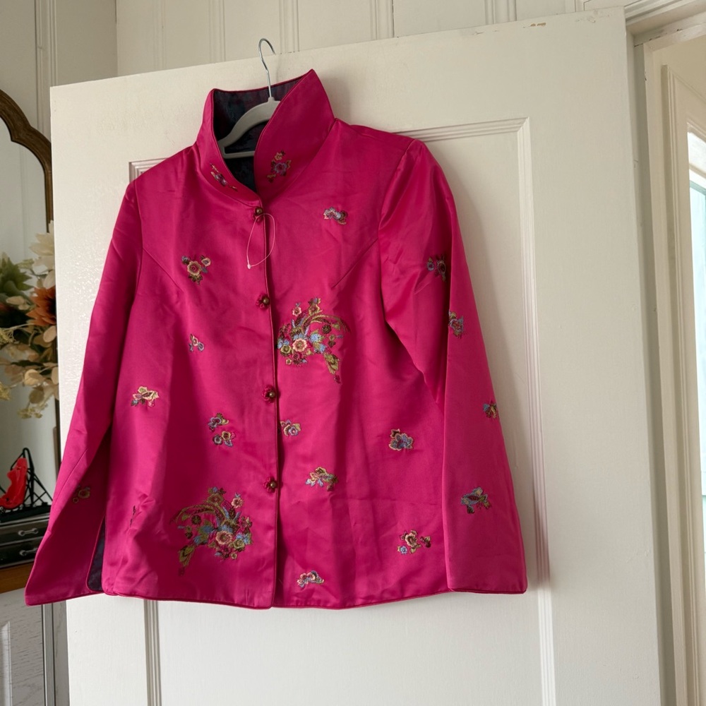 Women’s Chinese Traditional Vintage Pink Embroidered Reversible Jacket NEW